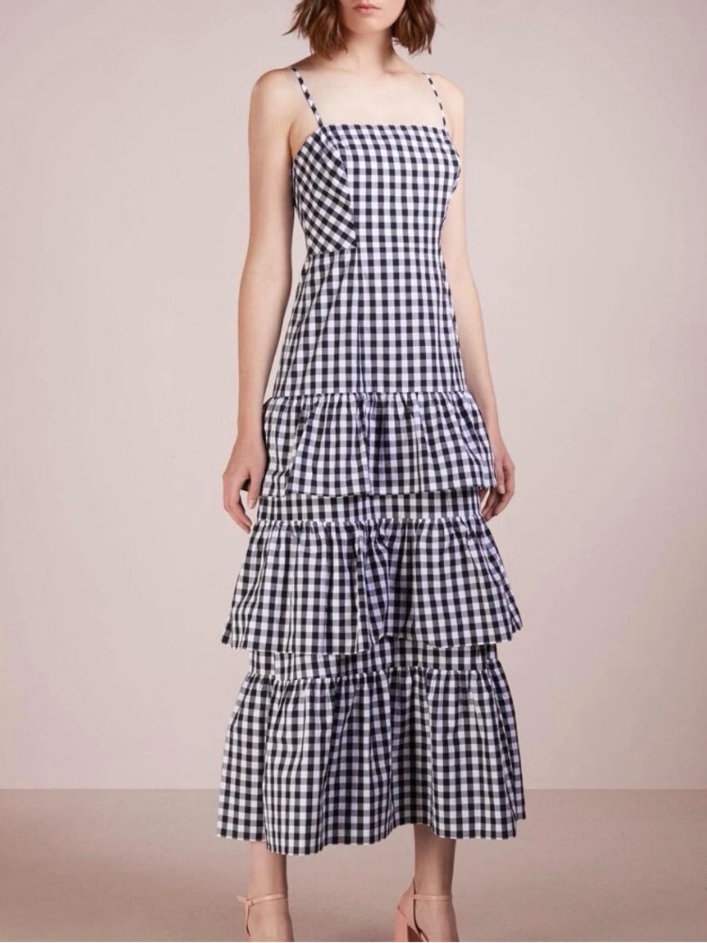 J. Crew Black/ White Gingham Tiered Poplin Coastal Maxi Farmhouse Dress Size 00
